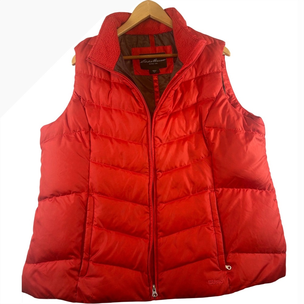 Eddie Bauer Womens Red Puffer Vest EB 550 Fill Power Goose Down Quilted